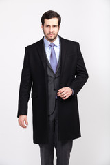 handsome office business man with beard dressed in elegant suit,