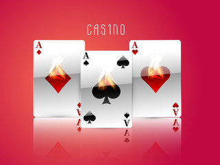 Sticker - Ace playing cards in fire for casino on red background.