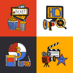 Wall Mural - Cinema design concept flat icons set