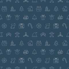 Canvas Print - Christmas line icon pattern set