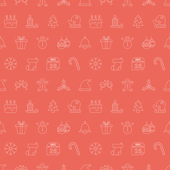 Canvas Print - Christmas line icon pattern set