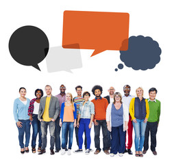 Sticker - Multi-Ethnic Group of People and Speech Bubbles Concept