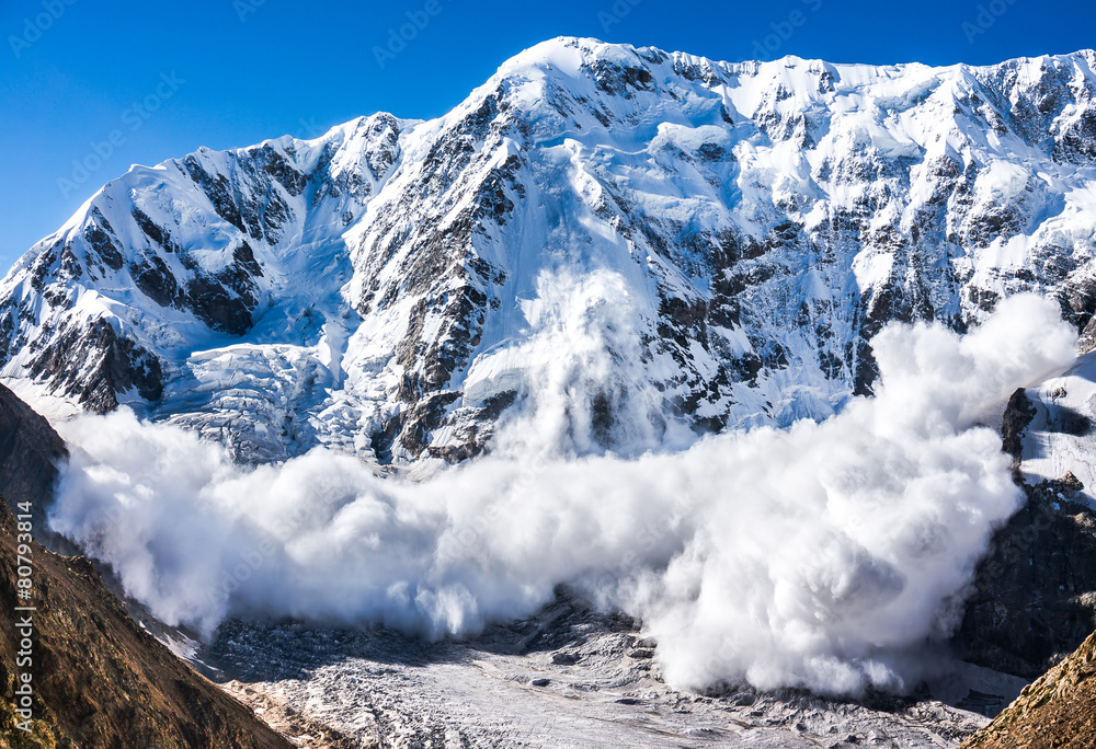 Power of nature. Avalanche in the Caucasus - obrazy, fototapety, plakaty 