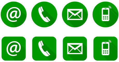 Set of web green flat icons, two variants - Contact Us