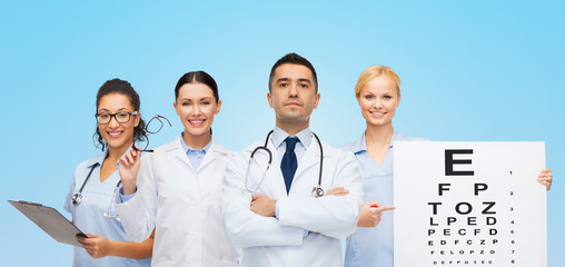 Wall Mural - group of doctors with eye chart and glasses