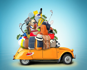 Wall Mural - Vacation and travel, a huge pile of things for the holiday