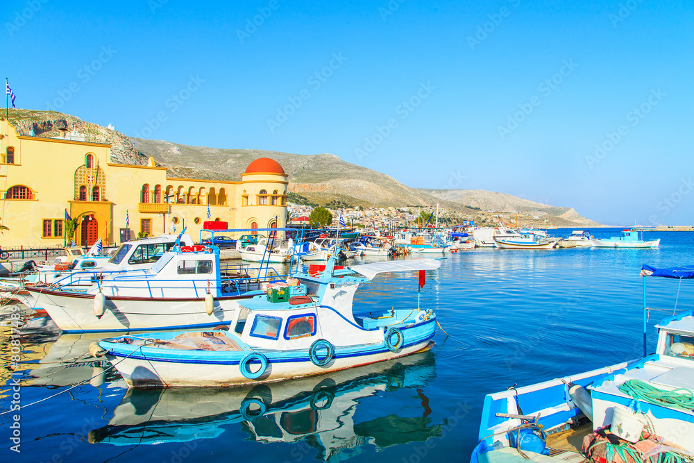 A view of a port in Kalymnos island, Greece - obrazy, fototapety, plakaty 