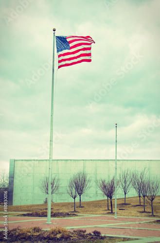 Poster US Flag in the Liberty Park 9/11 memorial - vintage