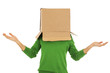 Confused man with cardboard box on his head - Stock Image