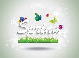 Wall Mural - Spring Colorful Background with Flowers and Butterflies.