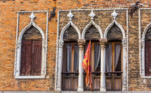 Closeup On Windows Windows Of A Typical Venetian House, Italy