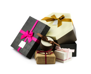 Gift boxes decorated with bows and ribbons