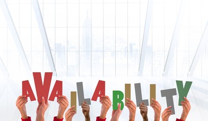 Aufkleber - Composite image of hands holding up availability