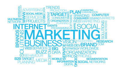 Wall Mural - marketing social media network blue text words tag cloud