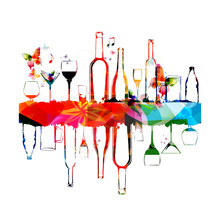 Colorful Design With Bottles And Glasses
