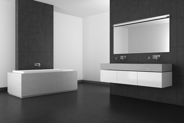 Wall Mural - modern bathroom with gray tiles and dark floor