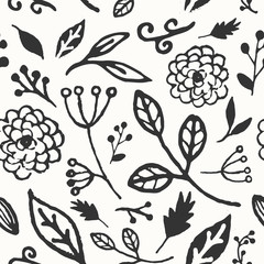 Poster - hand drawn floral seamless pattern