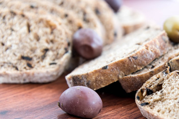 fresh baked olive bread slices