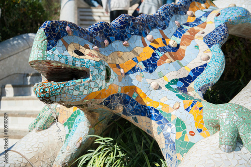 Fotografía Dragon salamandra of gaudi mosaic