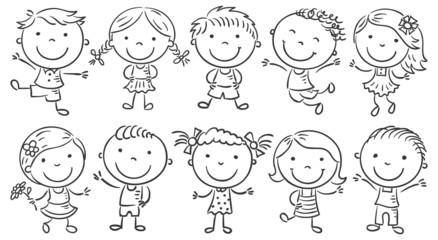 Leinwandbilder - Ten Happy Cartoon Kids