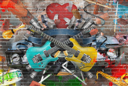 Naklejka na drzwi Collage of music, color and bright musical background