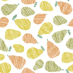 Wall Mural - Seamless pear texture. Endless fruit background. Vector Harvest.
