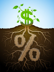 Wall Mural - Growing dollar sign as plant with leaves and percentage as root