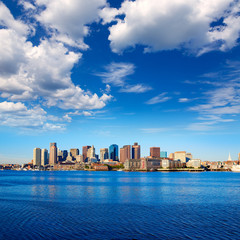 Boston skyline with river sunlight Massachusetts