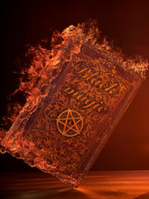 Leather Book On Fire With Pentagram