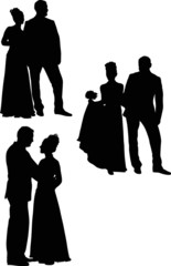 Wall Mural - three black wedding couples isolated on white