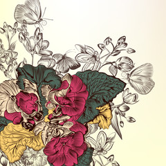 Poster - Floral background with engraved flowers