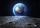 Fototapeta Kosmos - blue earth seen from the moon surface