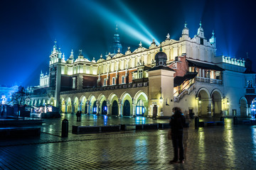 Wall Mural - Poland, Krakow. Market Square at night.