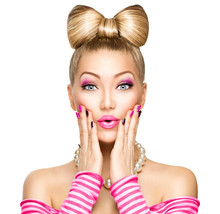 Beauty Surprised Fashion Model Girl With Funny Bow Hairstyle