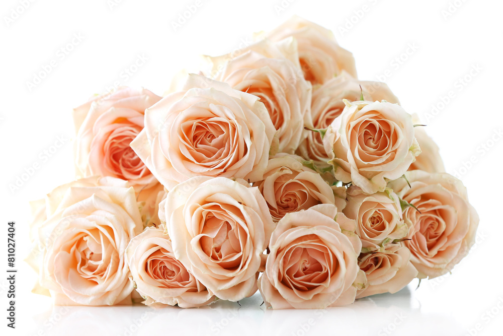 Bouquet of beautiful fresh roses isolated on white