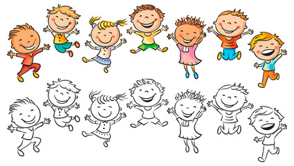 Leinwandbilder - Happy Kids Laughing and Jumping with Joy