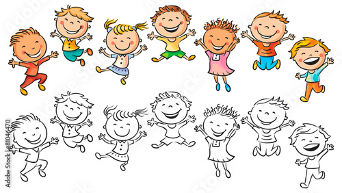 Happy Kids Laughing and Jumping with Joy