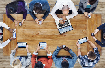 Wall Mural - group of business people using digital devices concept