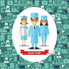 Wall Mural - Set of doctor and nurse with medical seamless background