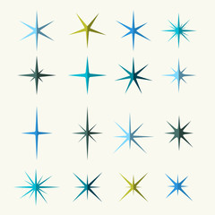Wall Mural - sparkles symbols various shades on white background