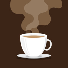 Wall Mural - Coffee cup with smoke, brown background