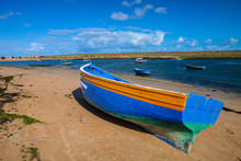 Blue Fishing Boats In A Small Cove Morocco