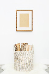 Wall Mural - wooden frame with place for text. Mock up. Hipster scandinavian