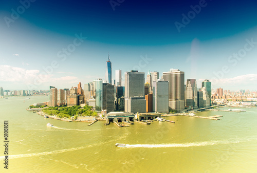 Aerial skyline of Lower Manhattan on a beautiful sunny day Poster