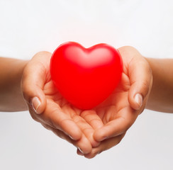 Wall Mural - female hands with small red heart