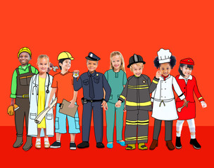 Sticker - Children Kids Dream Jobs Diversity Occupations Concept