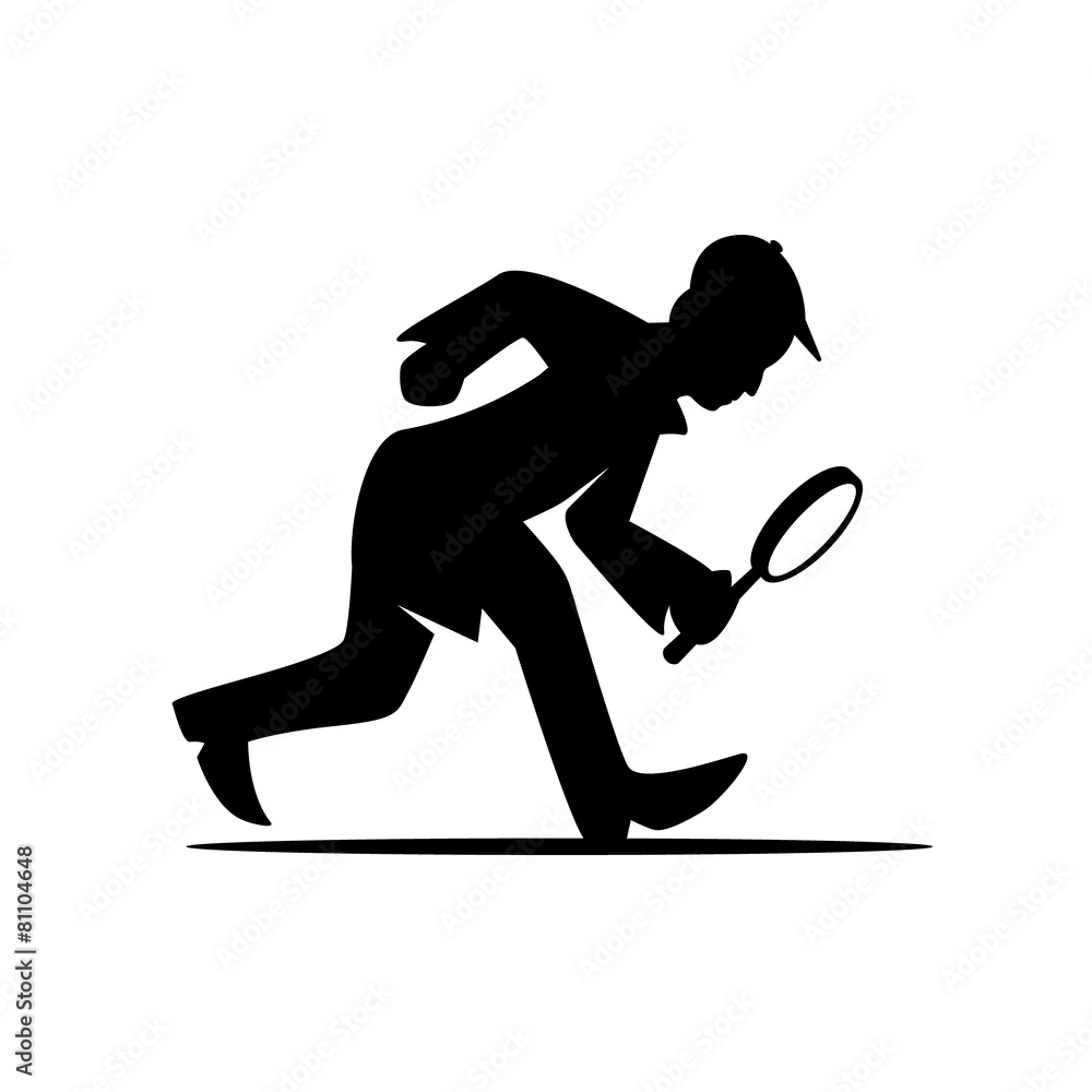 Detective man with magnifying glass search - obrazy, fototapety, plakaty 