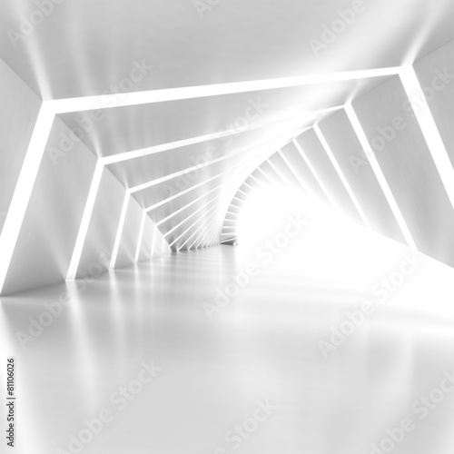 Fototapeta na szkło Abstrakta pusty iluminujący biały jaśnienie zginający korytarza wnętrze