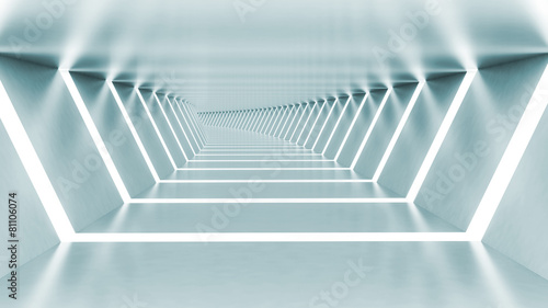 Fototapeta na szkło Abstrakta 3d pusty iluminujący bławy jaśnienie zginający korytarz