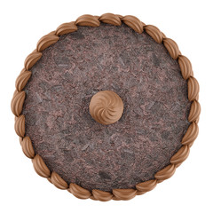 Wall Mural - top view of round chocolate cake with cream isolated on white ba